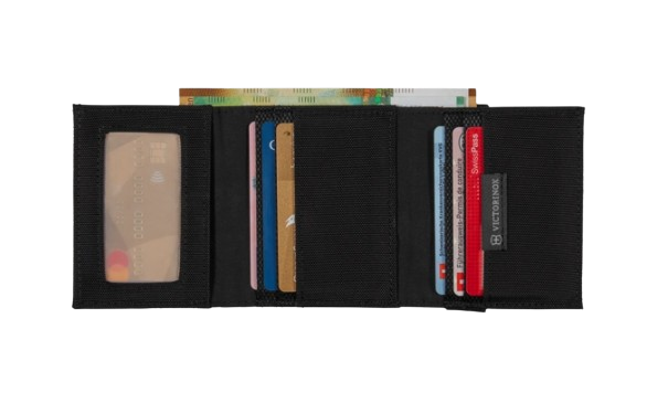 Billetera Negra De Tres Pliegues Con Portadocumentos De Micromalla Victorinox