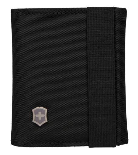 [610394] Billetera Negra De Tres Pliegues Con Portadocumentos De Micromalla Victorinox